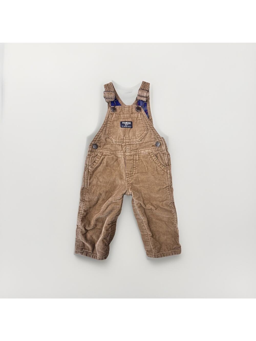 OshKosh B'Gosh Toddler Corduroy Overalls Tan Brown Flannel Lined Vestbak -6 Mo